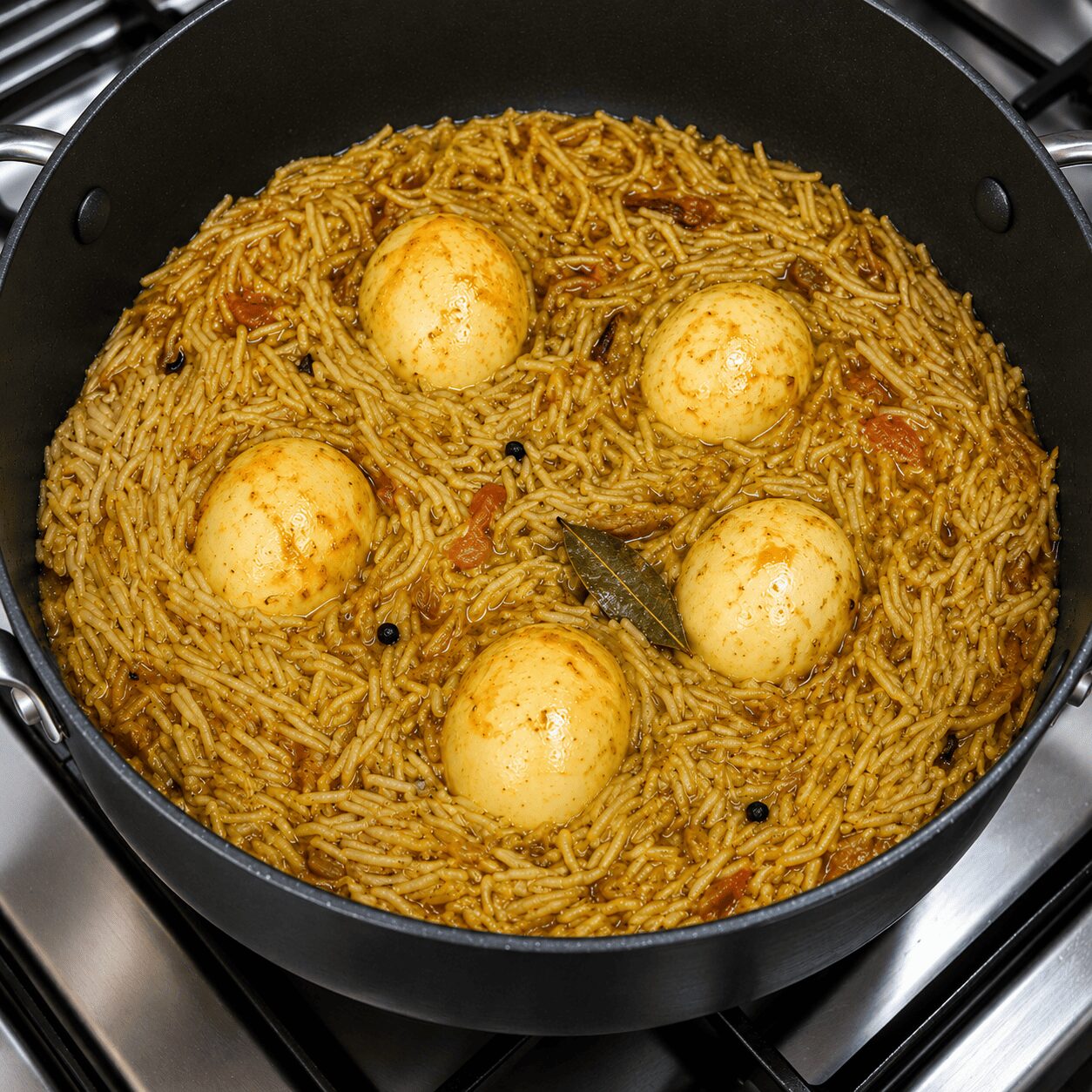 Anda korma biryani covered and resting during final dum stage
