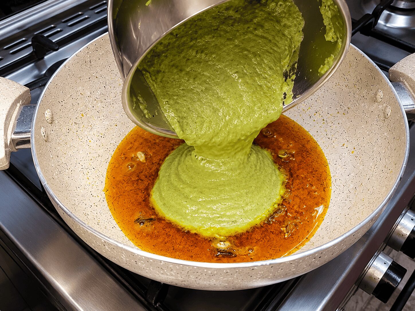 Blended coriander, cashew, yogurt, and green chilli paste for Afghani Egg Curry gravy