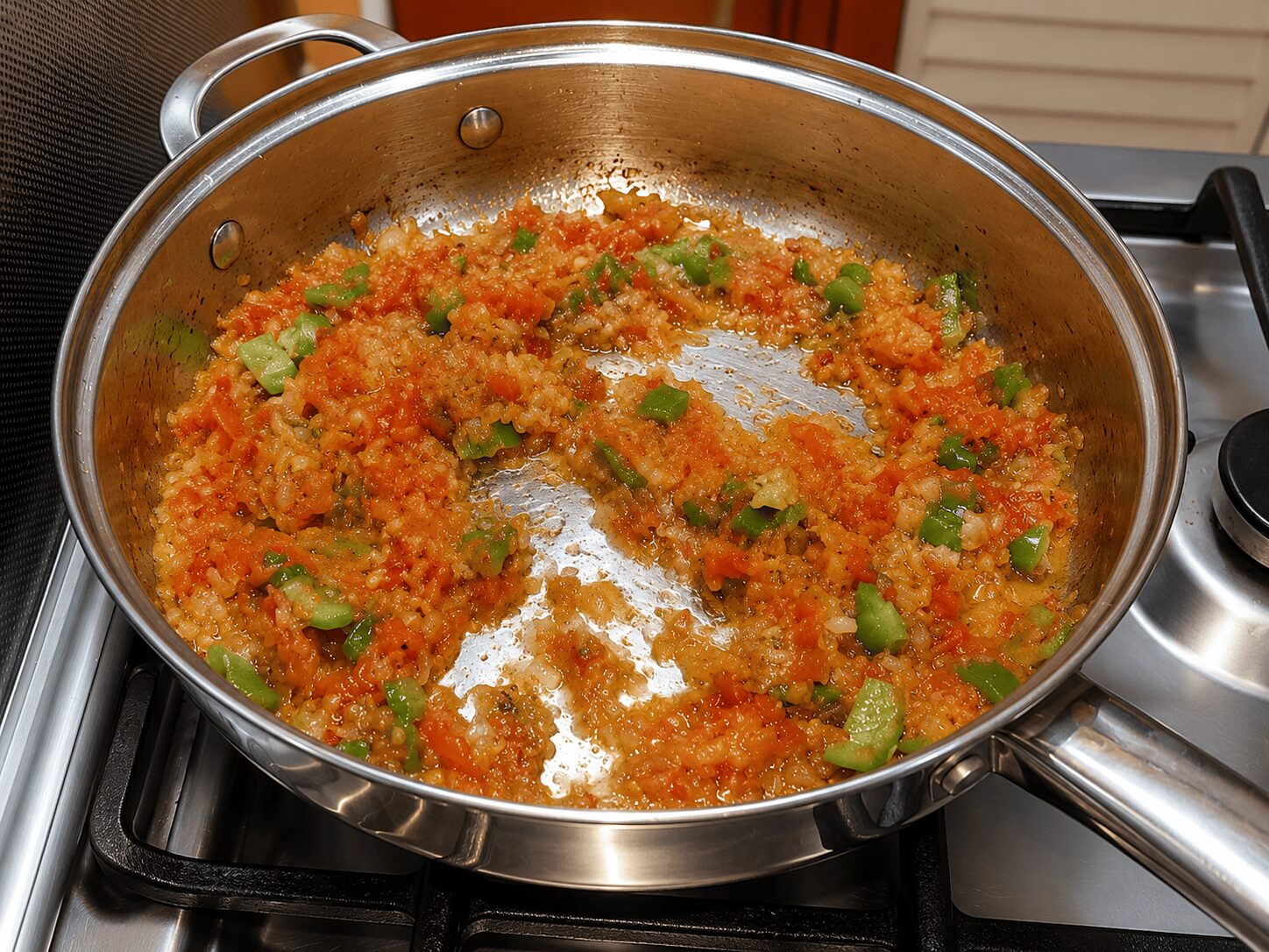 Capsicum and tomato cooked down soft for Egg Shakshuka