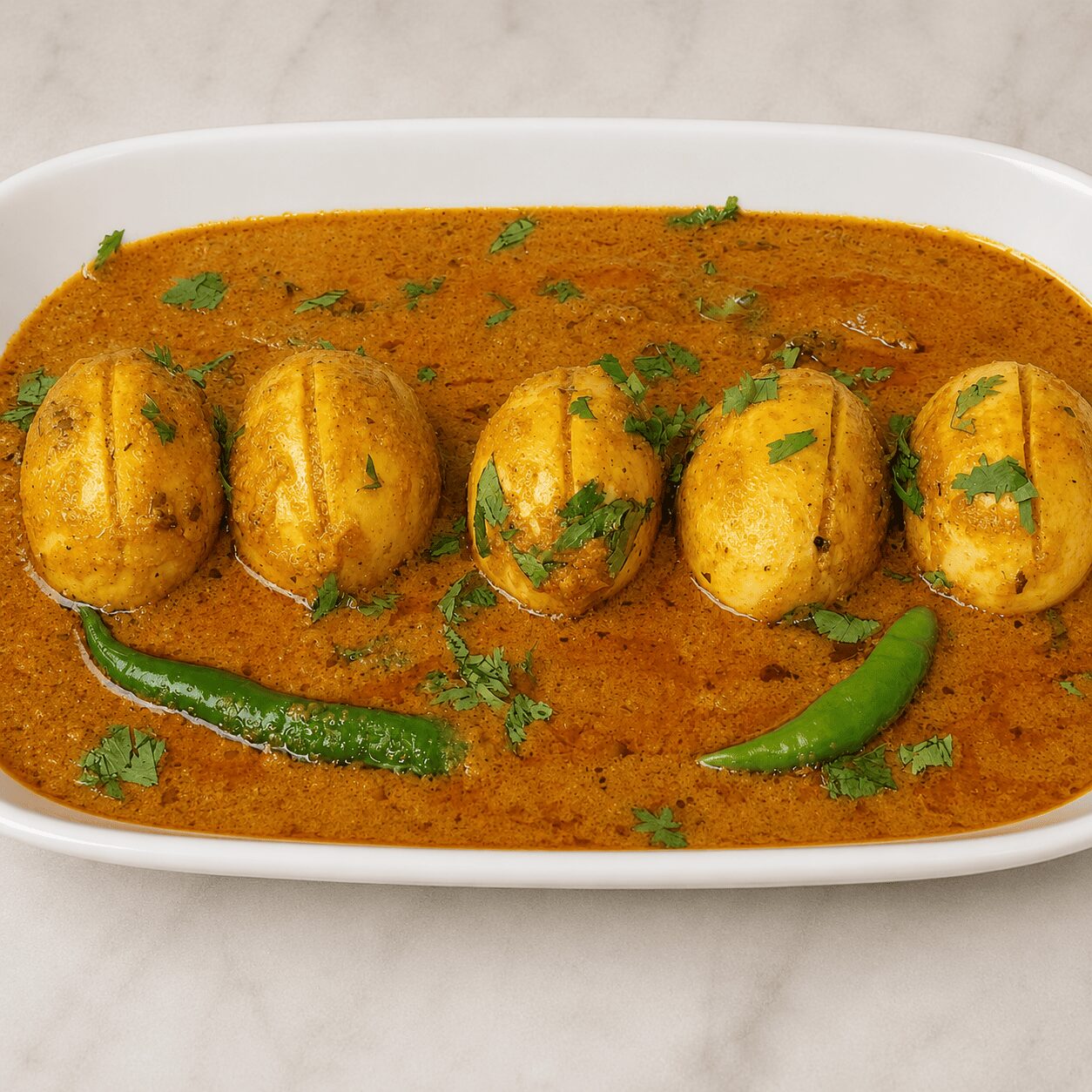 Finished Egg Butter Masala garnished with fresh coriander