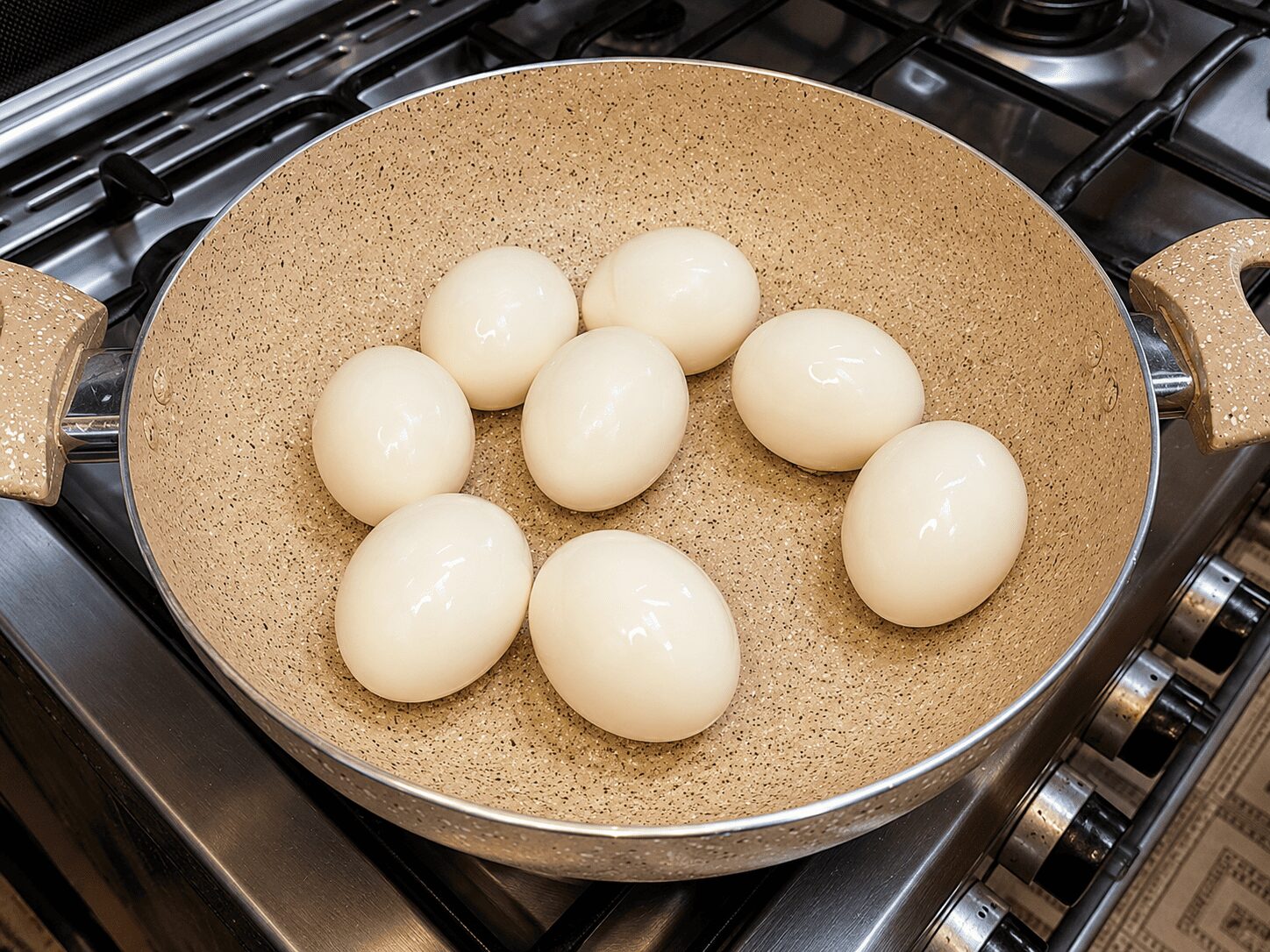 Scored boiled eggs frying to golden for Afghani Egg Curry