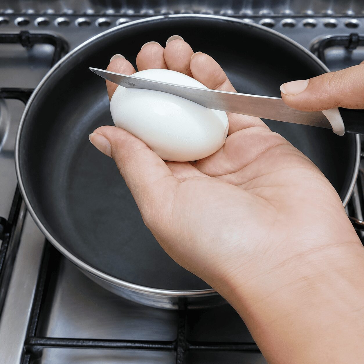 Scoring boiled eggs before frying for Egg Butter Masala