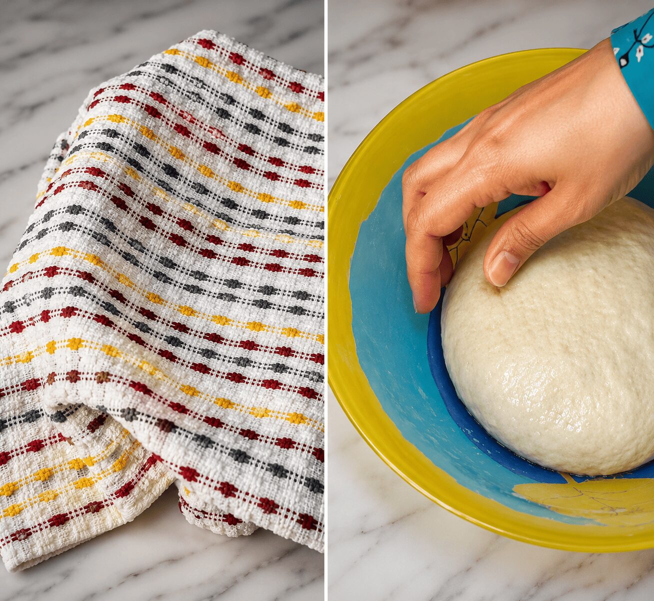 Smooth maida dough resting under a kitchen towel for Anda Paratha Roll