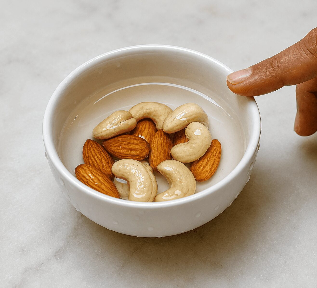 Soaked cashews and blanched almonds ready to blend for Egg White Korma paste